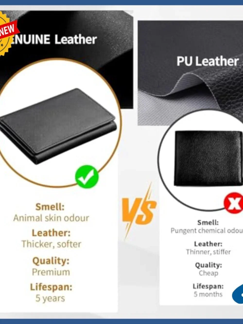 Slim Genuine Leather Trifold Wallet RFID Blocking 8 Card Slots ID Window